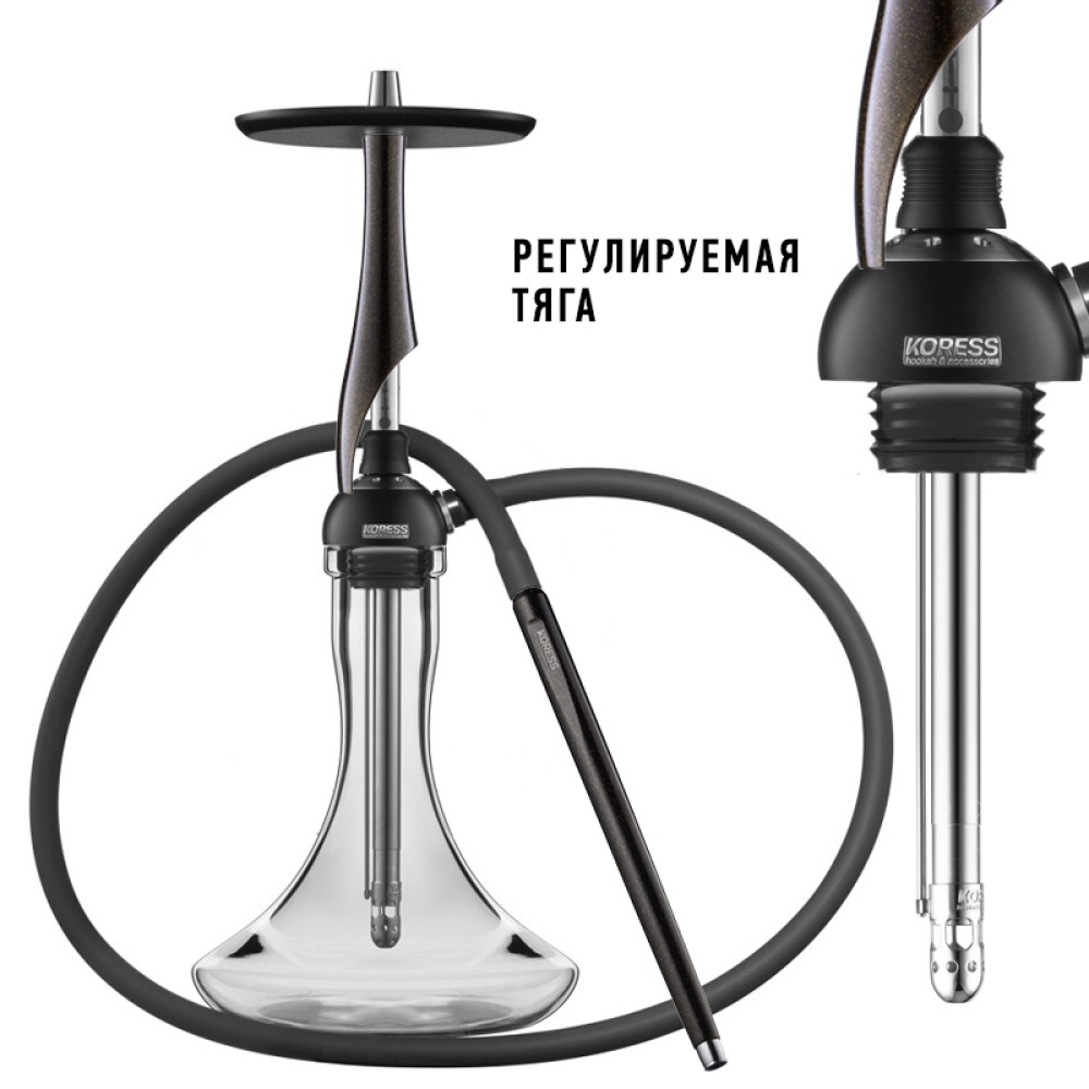 Кальян Koress K1T Black Gloss GOLD (Черный глянец с золотыми блестками)