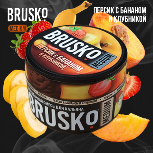 Hookah mix Brusko Medium "Peach with banana and strawberry" 50 g