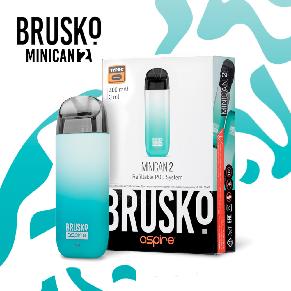 Многоразовая электронная система Brusko Minican 2 (Бирюзово-белый градиент)