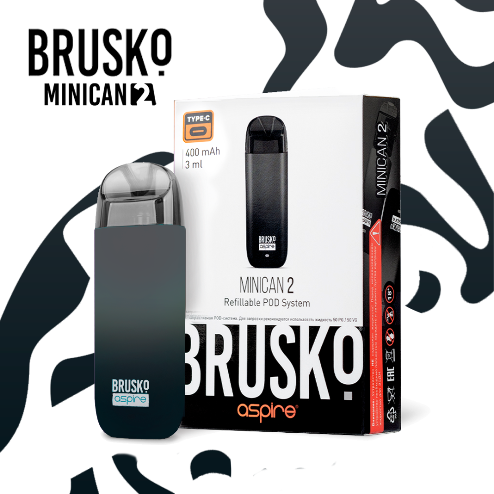Многоразовая электронная система Brusko Minican 2 (Чёрно-серый градиент)