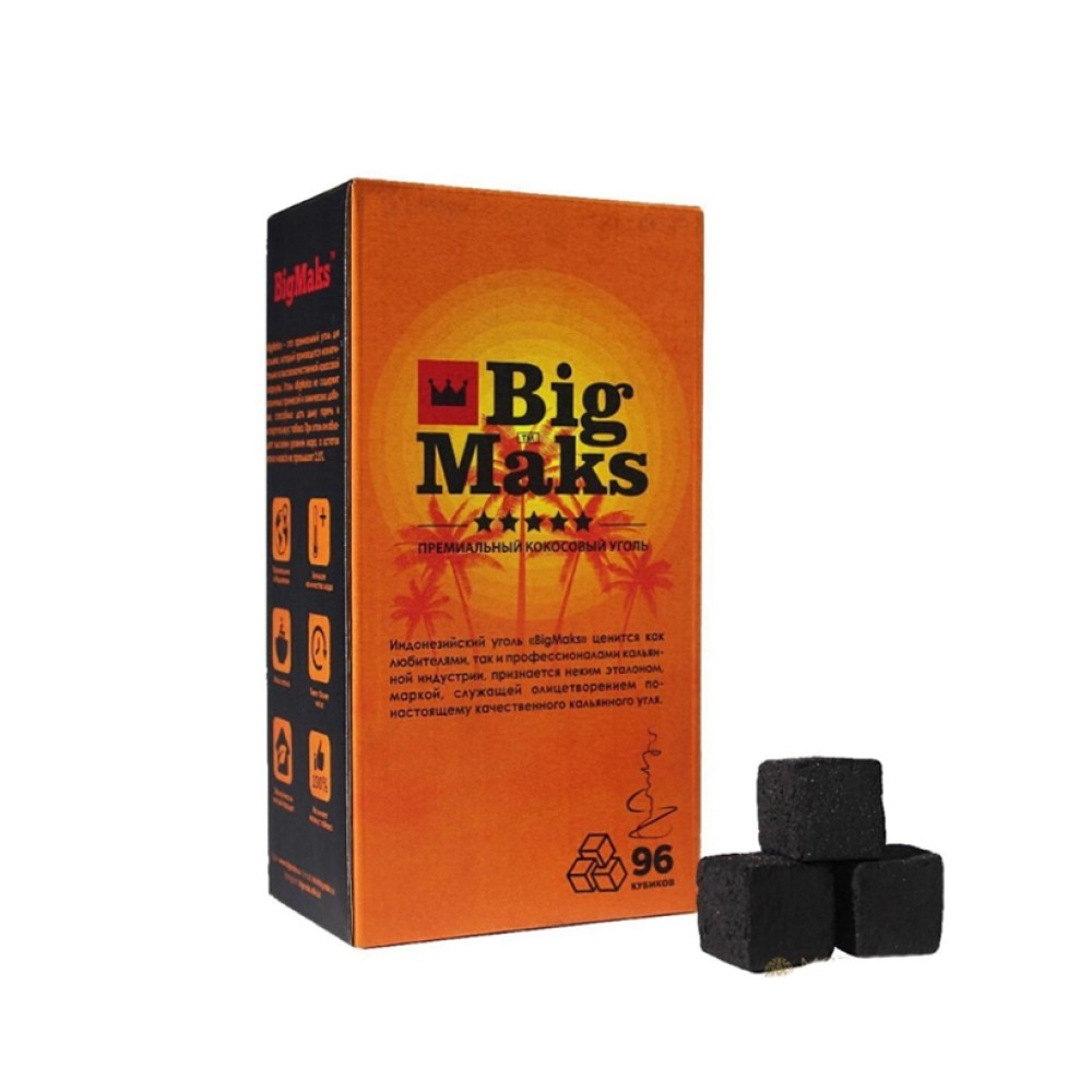 Уголь для кальяна кокосовый BigMaks Standart 22мм (1кг) 96 шт